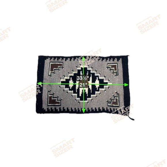 Vintage Handwoven Wool Southwestern Navajo Woven Rug 33"x21" Two Gray Hills READ - Picture 5 of 5